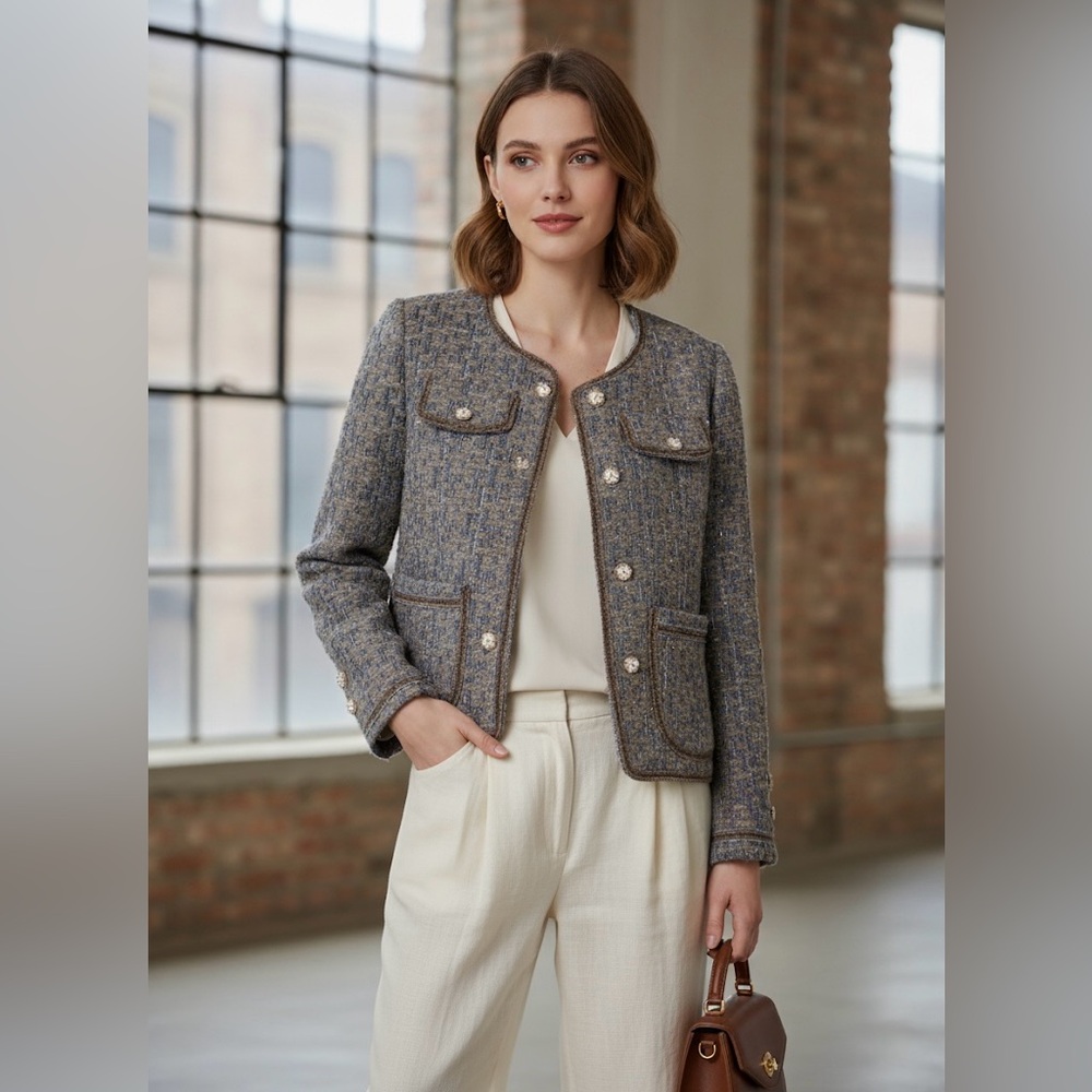 NWOT Elegant Women's Tweed Jacket - Gray